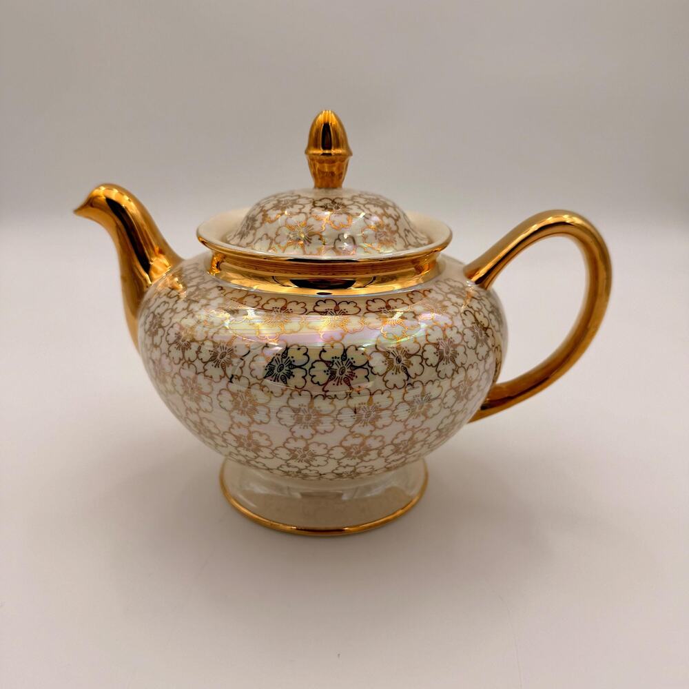Vintage Geo Bowman Iridescent Porcelain Tea Set Gold Floral 3 Piece - Picture 3 of 16